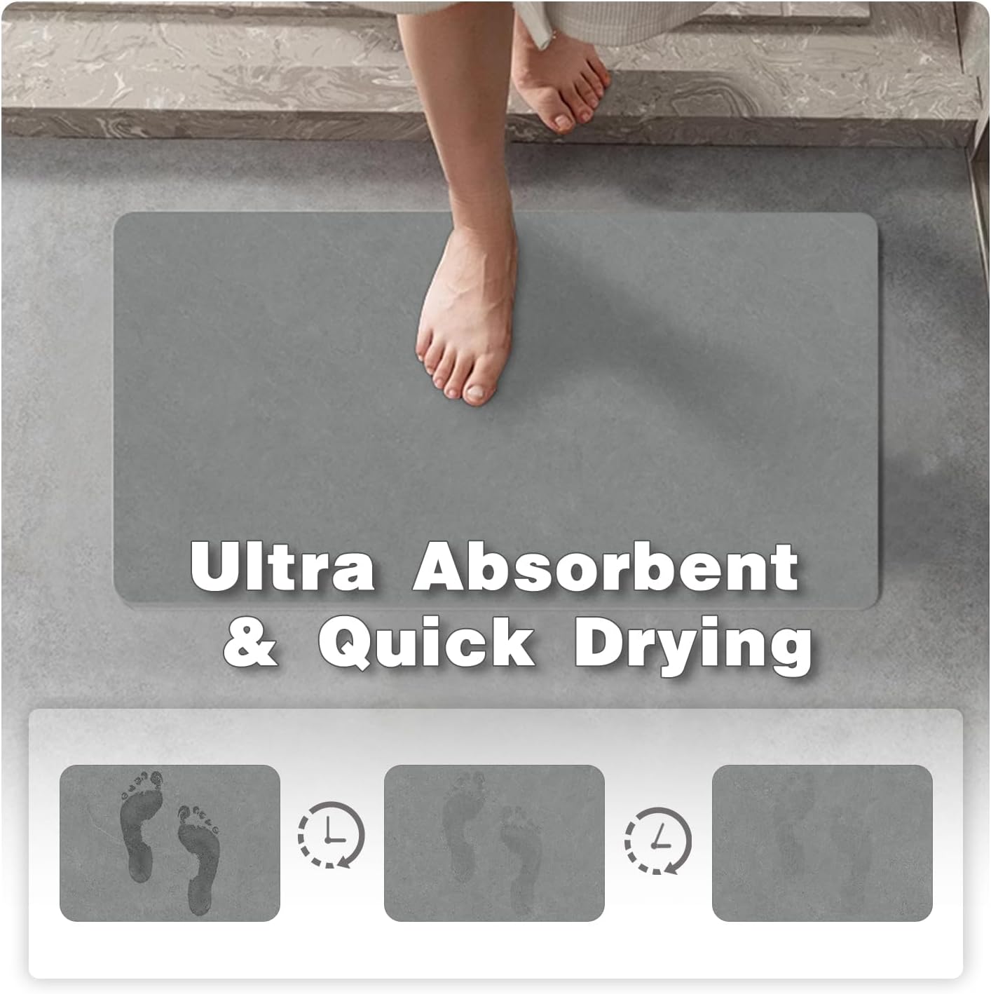 TYUU Bath Mat, Bathroom Rugs Non Slip Washable Thin Absorbent Quick Dry Bath Mat Fits Under Door Bathroom Floor Mat Perfect for Bath, Shower, or Sink 24"x36" Dark Grey