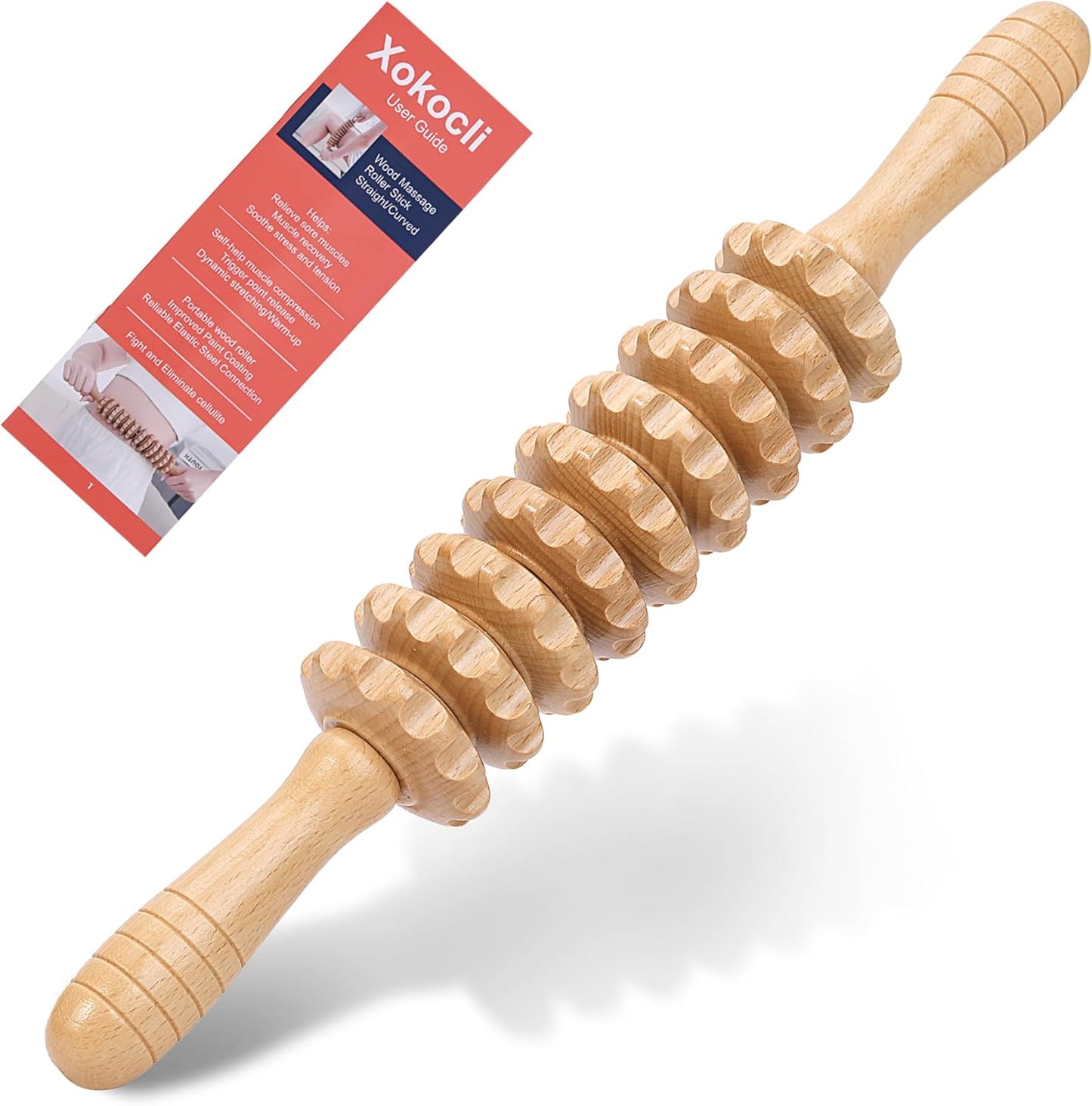 Xokocli Cellulite Massage Tool Wood Therapy Massage Tools Body Roller Cellulite Roller Fascia Blaster Lymphatic Drainage Massager for Legs Thighs Muscle Relief Recovery(White 12-Wheel)