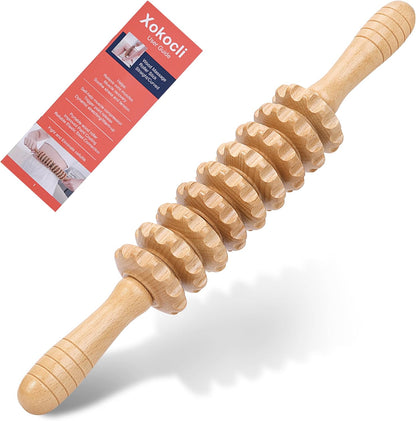Xokocli Cellulite Massage Tool Wood Therapy Massage Tools Body Roller Cellulite Roller Fascia Blaster Lymphatic Drainage Massager for Legs Thighs Muscle Relief Recovery(White 12-Wheel)