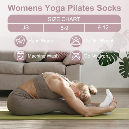 YSense 6 Pairs Pilates Socks with Grips for Women Non Slip Grip Socks Yoga Socks for Ballet Athletic Workout Hospital
