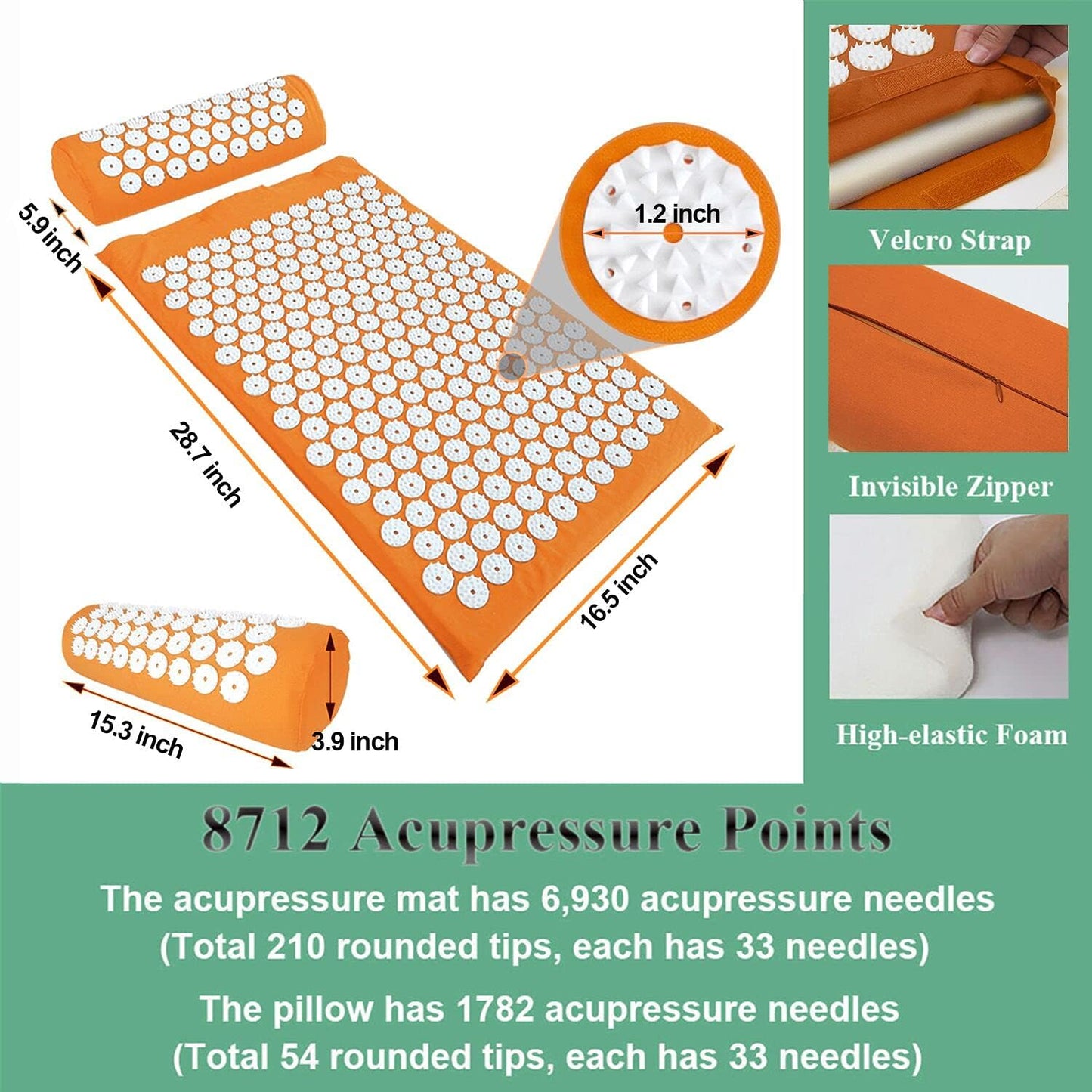 XiaoMaGe Acupressure Mat and Pillow Set with Bag - Large Size 28.7 X 16.5 inch Acupuncture Mat for Neck & Back Pain, Muscle Relaxation Stress Relief, Sciatica Pain Relief Pillow (Black)