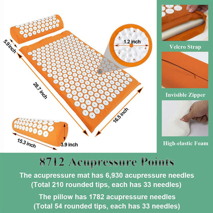 XiaoMaGe Acupressure Mat and Pillow Set with Bag - Large Size 28.7 X 16.5 inch Acupuncture Mat for Neck & Back Pain, Muscle Relaxation Stress Relief, Sciatica Pain Relief Pillow (Black)