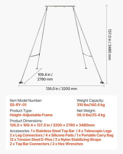VEVOR Yoga Stand Frame, Max 441-551 lbs Load Swing Stand, Triangular Structure Aerial Rig, Aerial Silk Stands with Yoga Hammock, Standard & Height-Adjustable Version