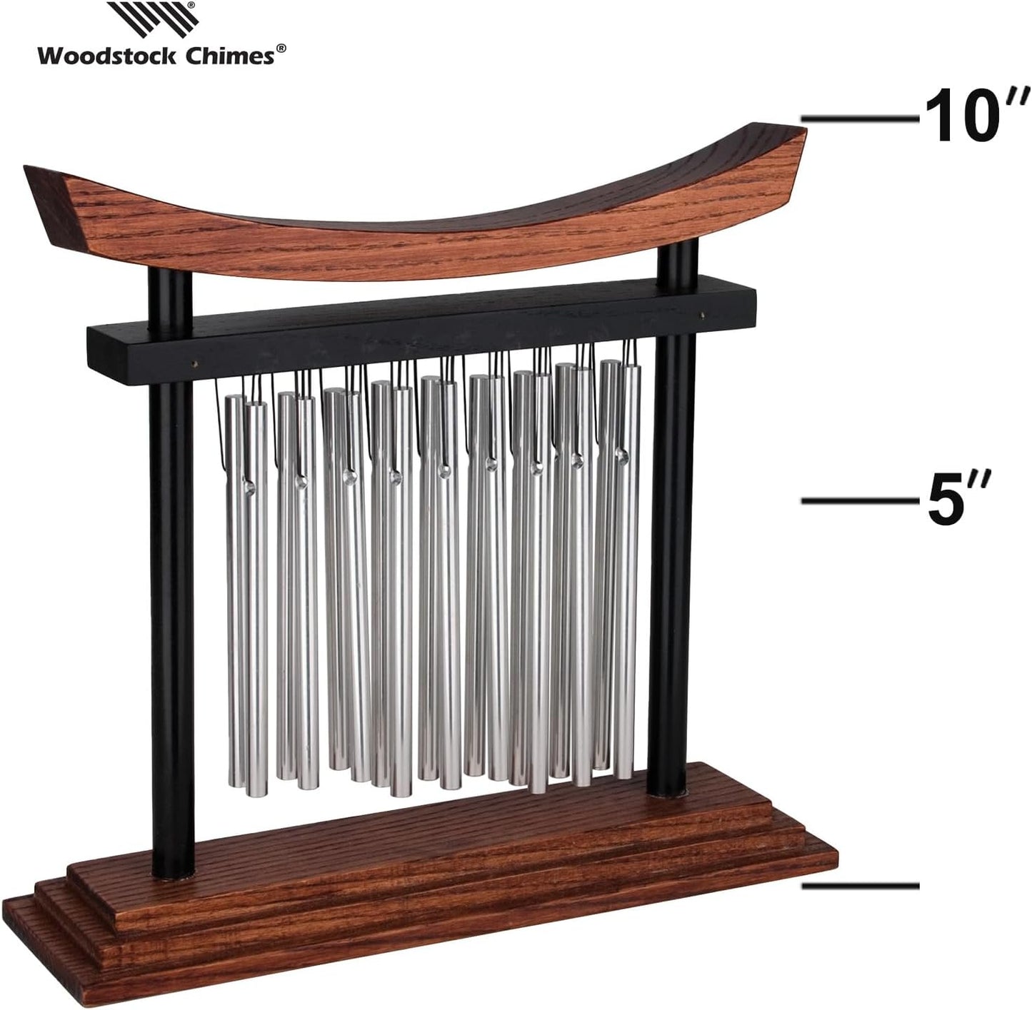 Woodstock Wind Chimes Tranquility Table Chime -Silver Aluminum Solid Rods, Small 9 - Inch Tall, Bell Percussion Instrument for Meditation, Yoga, Classrooms, Offices, Great for Awareness, Relaxation.