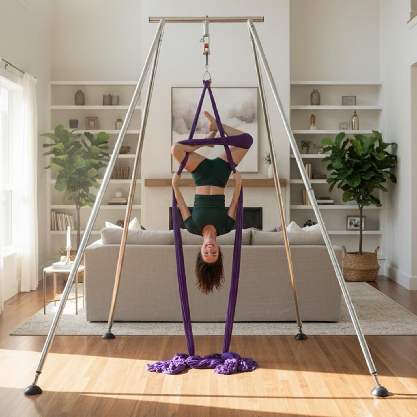 Houseables Aerial Silks, Yoga Swing, Aerial Yoga Hammock, Ariel Silk, Gymnastics Swing, Acrobatics Equipment, For Home, Indoor, Outdoor, Arial Setup, Rig, Sling, Portable