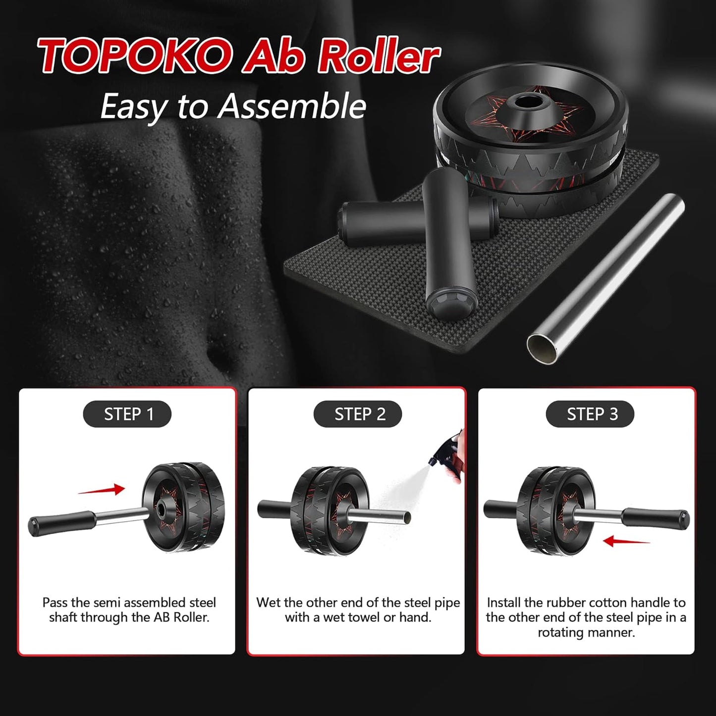 AB Roller Wheel - Ab Roller for Abdominal Workout and Core Strength Training, Portable Ab Wheel Roller Exercise for Men Women Fitness Lover, No Noise Ab Wheels with Thick Knee Pad for Home Gym &Travel