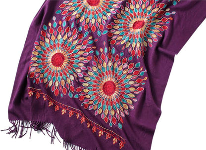 Urban CoCo Women's Embroidered Oversize Tassel Shawl Scarf Wraps for Women