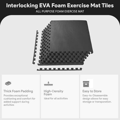 BalanceFrom Puzzle Exercise Mat 1" Thick, EVA Interlocking Foam Floor Tiles for Home Gym, Mat for Home Workout Equipment, Floor Padding for Kids, Black, 24 in x 24 in x 1 in, 24 Sq Ft - 6 Tiles