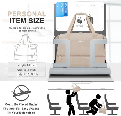 ETRONIK Gym Bag for Women, Personal Item Travel Bag with Shoes Compartment, Weekender Overnight Duffel Bag with Wet Pocket, Carry On Bag for Women, Travel, Gym, Weekend (Beige)