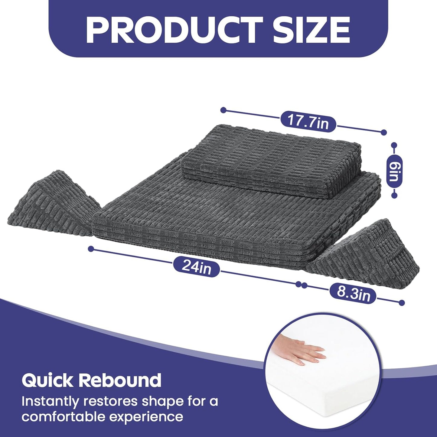 Meditation Cushion Set, Meditation Pillow for Sitting on Floor, Large Yoga Pillow with Knee Support, Washable Zafu Meditation Mat, 3 Shapes Floor Pillow for Adults, Dark Grey