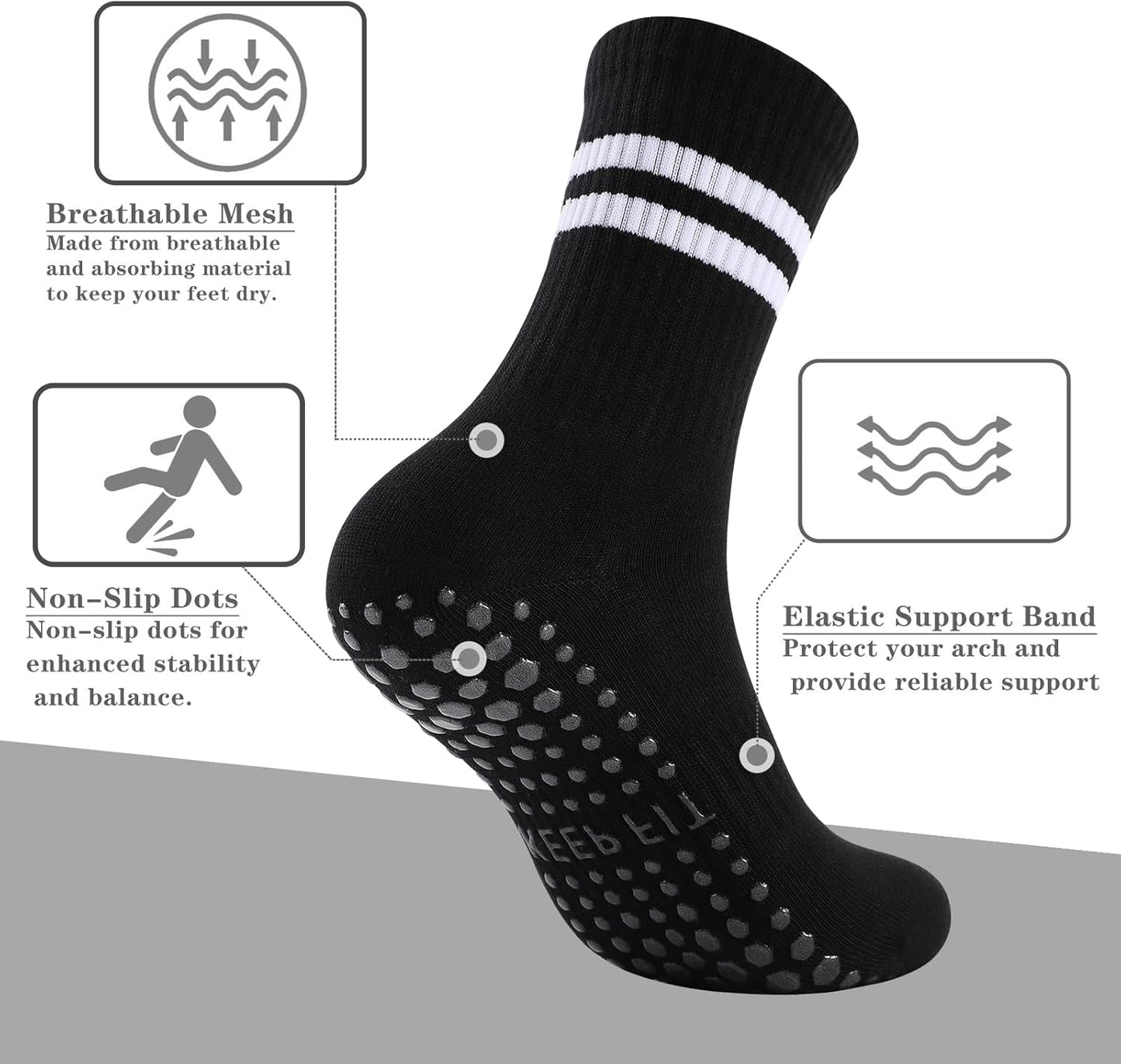 loudashuaiqi Grip Pilates Socks Non Slip Athletic Yoga Socks with Grips for Women Grippy socks for Hospital Workout Barre