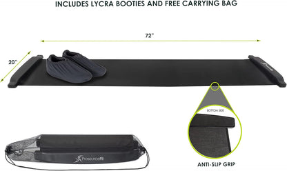ProsourceFit Slide Board Mat for Exercise 6’ with End Stops, Booties & Carrying Bag for Low-Impact Indoor Home Workouts and Sports Training