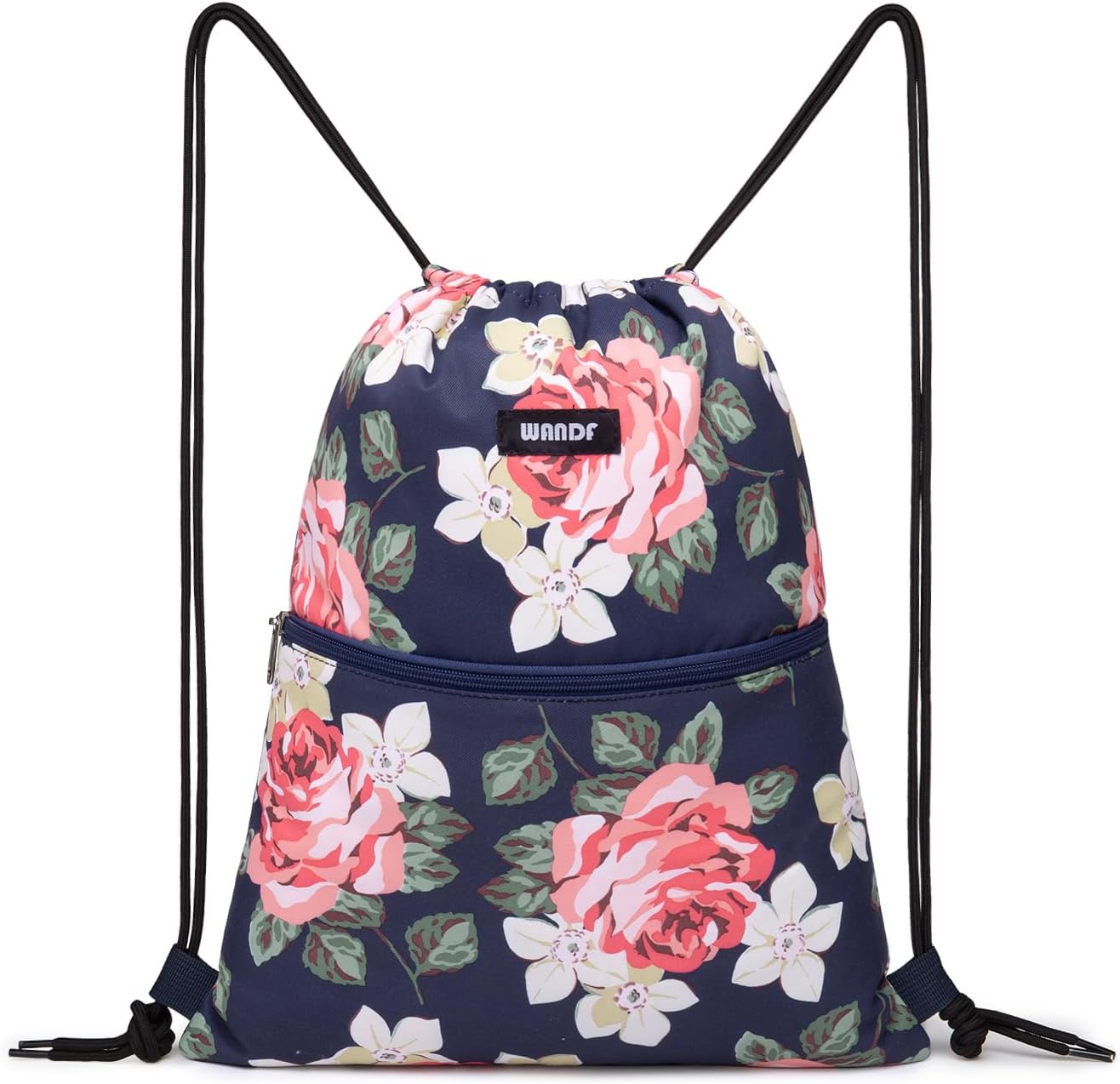 WANDF Drawstring Backpack String Bag Sackpack Cinch Water Resistant Nylon for Gym Shopping Sport Yoga (Black)