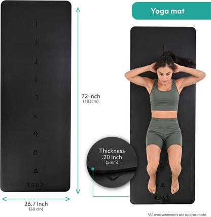Yoga Mat Thick 5mm – Non Slip Exercise Mat Workout Surface, PU Natural Rubber Grip, Extra Large 183x68 cm Wide Design, Pilates Fitness Training, Includes Strap & Carry Bag