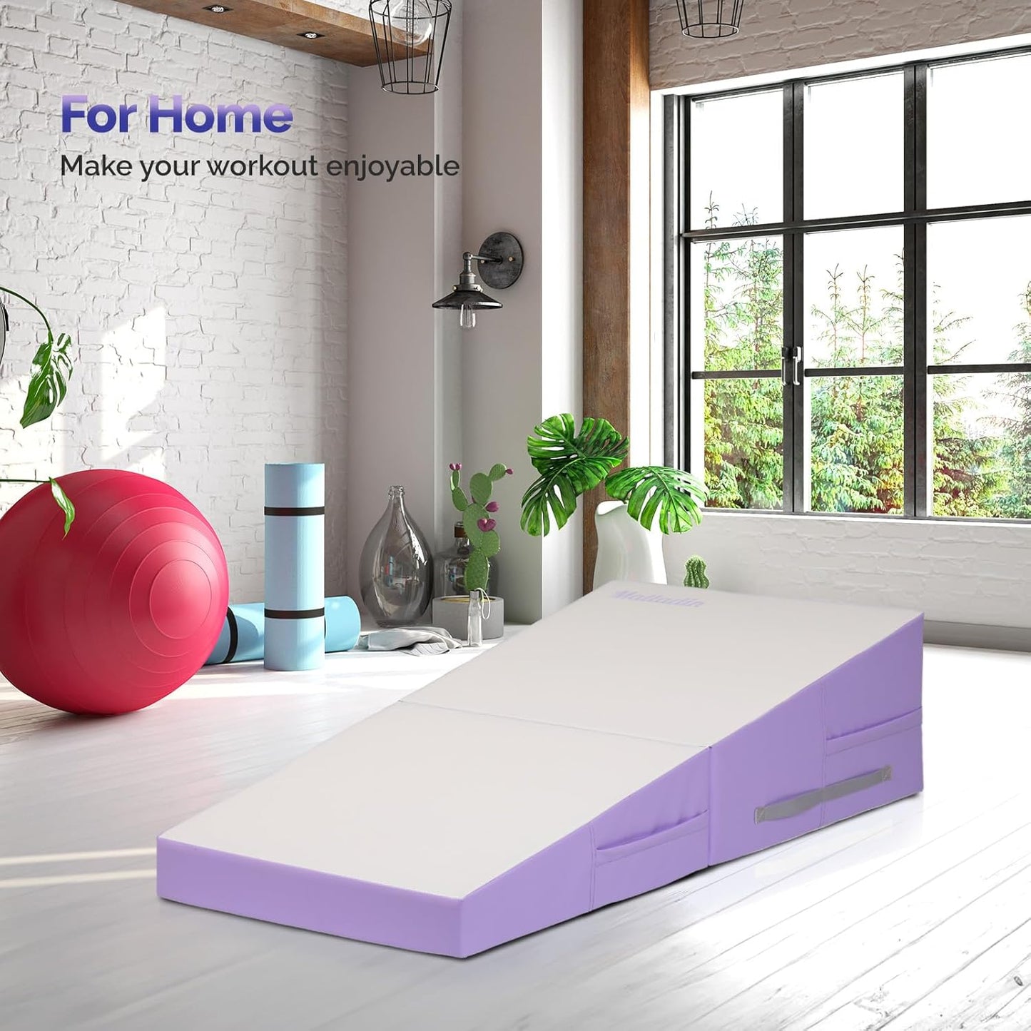 Matladin Incline Gymnastics Cheese Wedge Mat, 48"x24"x14" - Folding Gymnastics Mat for Kids Girls Home Training