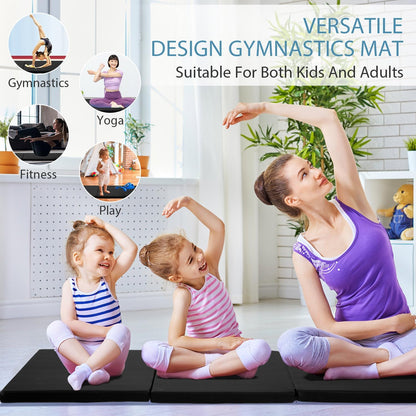 Gymnastics Mat for Tumbling, Folding Tumbling Mat Exercise Mat Gym Mat Tumbling Mats for Kids, Adults, PU Leather Yoga Mat with Carrying Handles