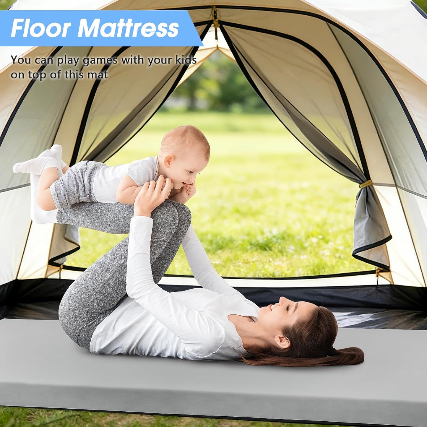 CYMULA Memory Foam Camping Mattress Pad,3inch Sleeping Pad for Camping,Non-Slip Bottom Floor Cot Car Mattress Bed with Retaining Portable Roll up Mattress Pad Mat for Travel Truck Guest Bed Tent