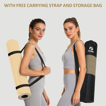 Gruper Yoga Mat Non Slip, 72"L x 24"W x 0.24"/0.32"TH, Anti-Tear Exercise Mat with Carrying Strap and Bag, Pro TPE Yoga Mats for Women, Workout Mats for Home, Pilates and Floor Exercises