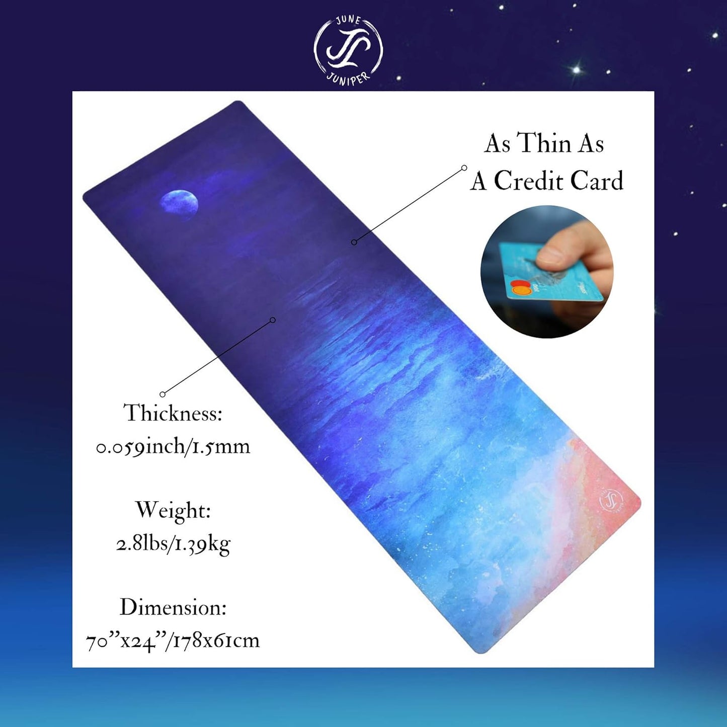 June & Juniper Travel Yoga Mat Foldable Lightweight - Thin Light Non-Slip Travel Yoga Mat Eco