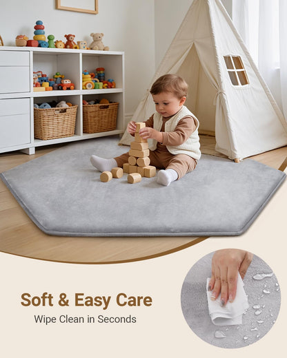 Large Thick Baby Play Mat for Floor,Padded Foam 59x79 Playpen Mat,Soft Support&Plush Feel Nursery Kids Rug,Non Slip for Toddler,Infants,Kids Playroom,Yoga,Baby Crawling,Tummy Time (Light Grey)