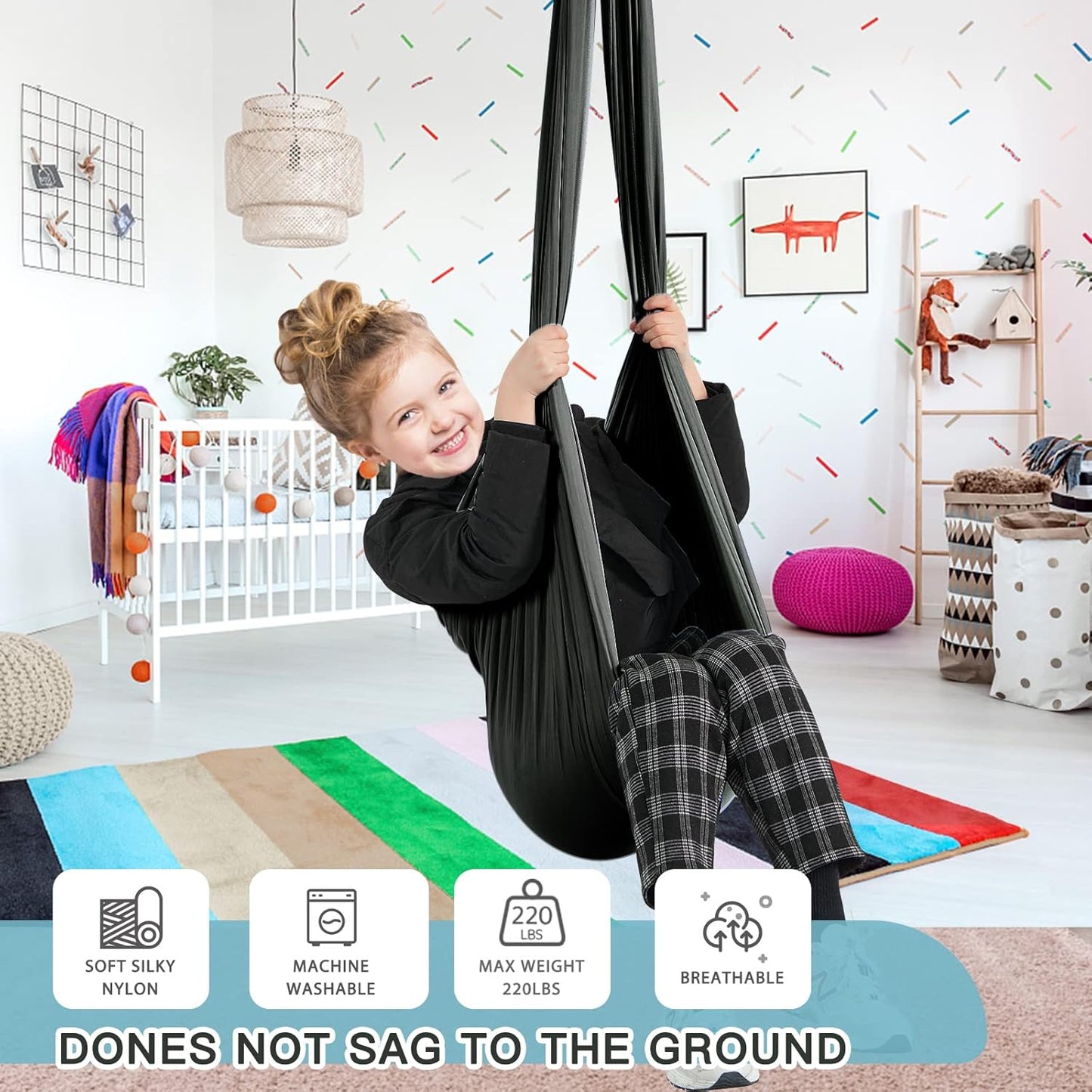 Aokitec Therapy Swing for Kids with Special Needs (Hardware Included) Snuggle Swing Cuddle Hammock Indoor Adjustable Aerial Yoga for Children with Autism, ADHD, Asperger, Sensory Integration