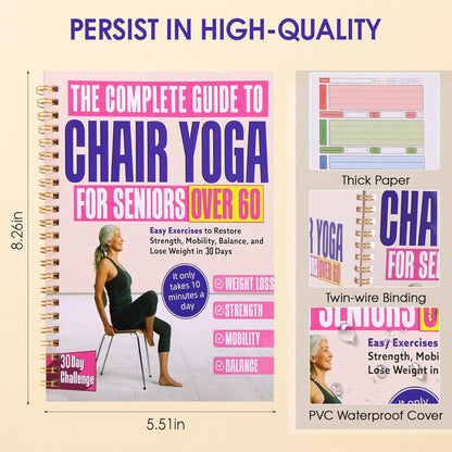 Karlaris Chair Yoga for Seniors Over 60,Chair Yoga Book & Chart,Guided Exercises for Seniors,Adults,Office Workers,With Black Marker,Yoga Chart for Increase Energy & Flexibility
