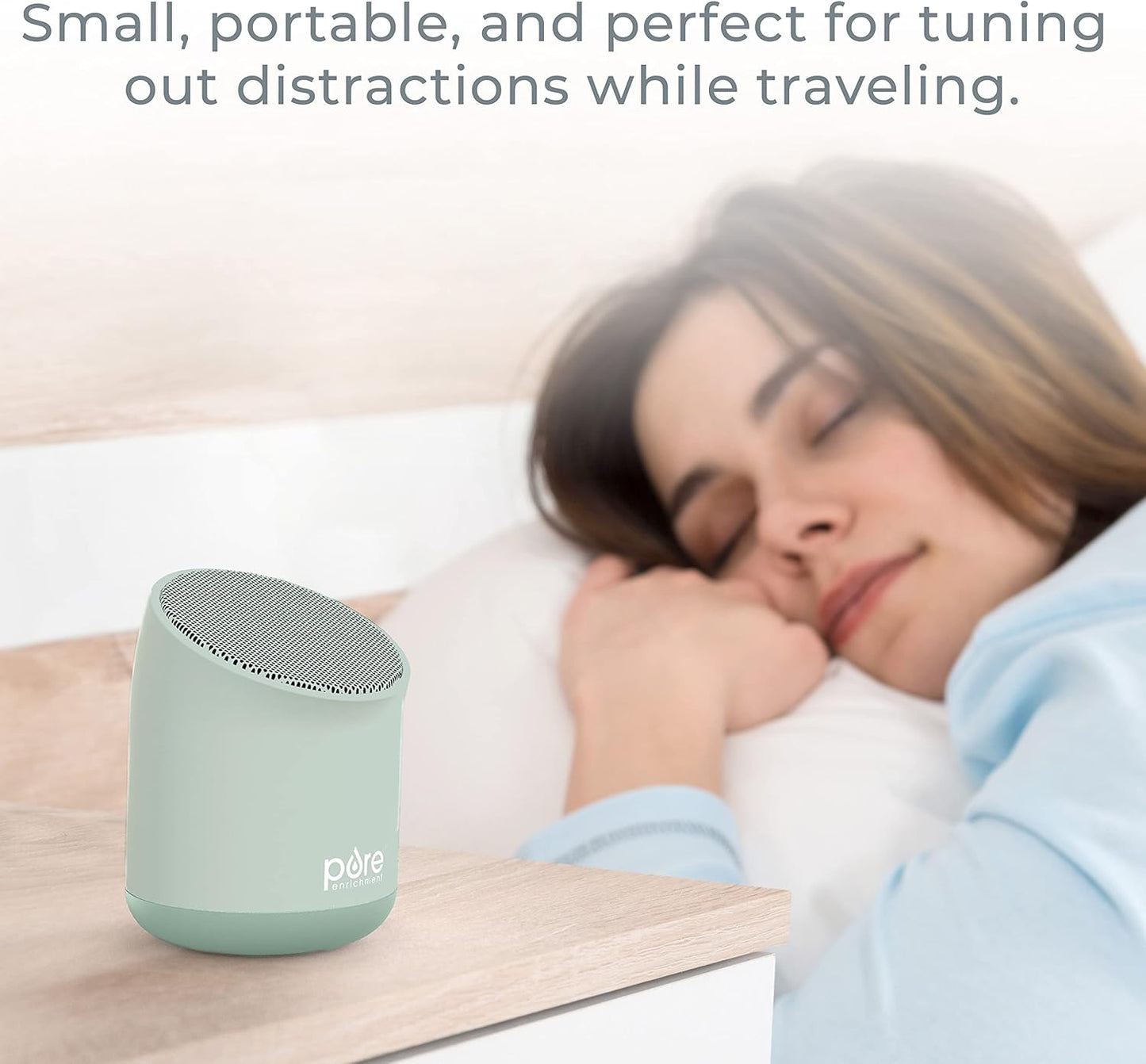 Pure Enrichment Wave Mini Zen Soothing Sound Machine - Portable Sound Machine for Yoga Studios, Travel & Sleep - 6 Relaxing Sounds, Optional Timer & Rechargeable Lithium Battery (Tranquil Green)