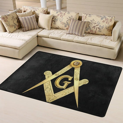 Comfortable Memory Foam Area Rugs with Anti-Skid Rubber Backing, Gold Freemason Freemasonry Masonic Yoga Mat Indoor Entryway Mat for Bedroom Livingroom Sitting Room Home Art