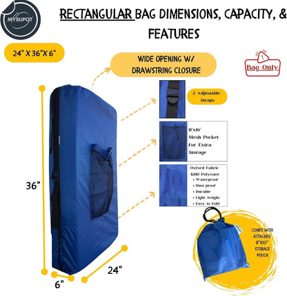 BLACK (Large 36"x24"x6") Beach Chair Bag. For Tent, Camping Mattress, Recliner, Dog Bed, Director & Lounge Chair, Booster Seat, Laundry. Light Duty 420D Polyester w/Adjustable Straps.