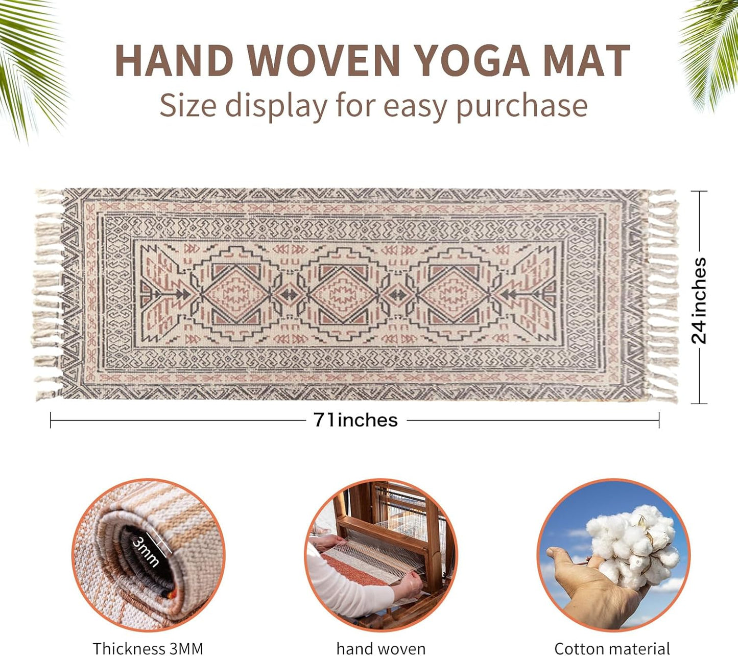 Cifupy Handmade Organic Yoga Mat made with Organic Cotton Yoga Mat - Non Slip Hand-Woven Foldable Yoga Rug Provides Excellent Comfort, Traction & Support for Indoor & Outdoor Use - 24 x 72 Inches
