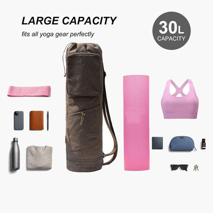 ESVAN Yoga Mat Bag with Multi Pockets Drawstring Yoga Mat Carrier Pilates Exercise Multi-Functional Storage Bag