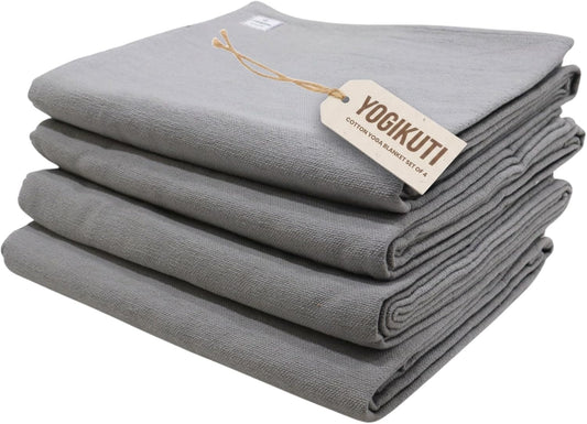 Yogikuti Iyengar Cotton Yoga Blanket Set of Four- Thick Handwoven Yoga Blankets for Restorative Yoga Meditation & Pranayama- Premium Cotton Yoga Blanket for Support & Comfort in Iyengar Yoga (Orange)