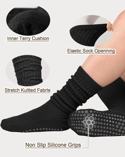 3/6 Pairs Grip Pilates Socks for Women, Non-slip Yoga Athletic Socks for Barre Ballet Barefoot Workout Hospital