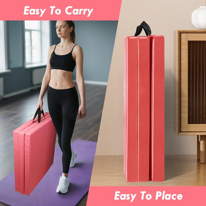 6ft x 2ft Folding Gymnastics Mat - 2-Inch Thick High Density Foam Yoga Mat, Non-Slip Gym Floor Mat for Home Workouts, Pilates & Stretching, Waterproof Oil-Proof Portable Exercise Mat.