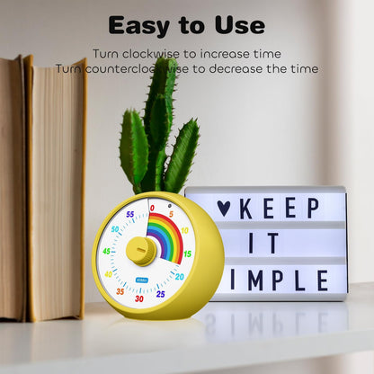 Visual Timer for Kids, 60-Minute Countdown Timer for Classroom Office Kitchen, Desk Timer Kids Time Management Tools with Silent Operation, Pomodoro Time Rainbow Pattern (Pink)