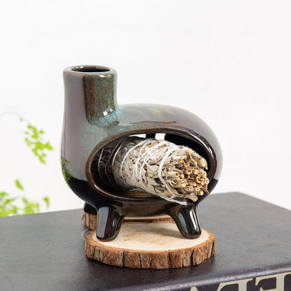 MOUGIGI Terracotta Palo Santo Holder - Modern Chiminea Incense Burner for Yoga, Meditation, and Energy Cleansing - Wood Sticks Dish, Sage Ash Catcher, Smudge Bowl, Cone Burner - Unique Meditation Gift