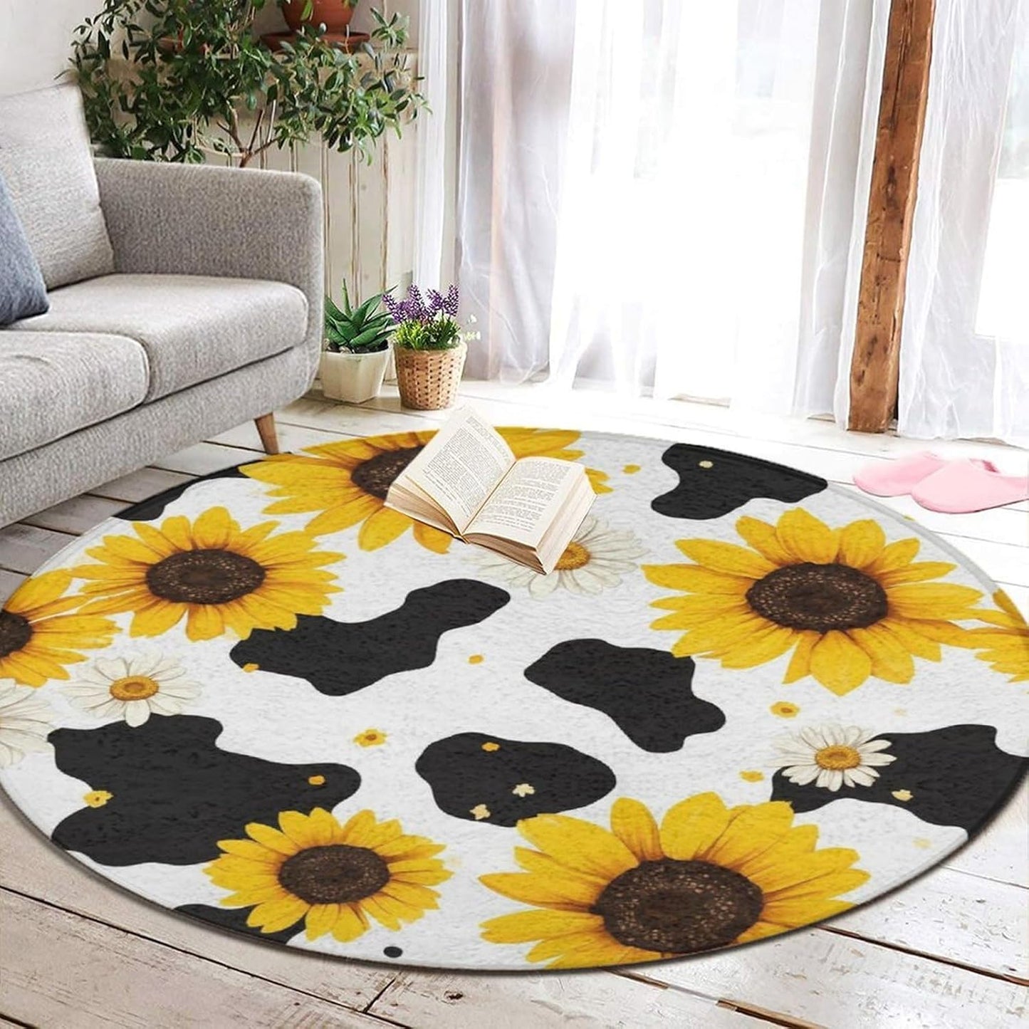 Room Sofa Yoga Soft Round Carpet, Home Decor Non Slip Kitchen Office Circle Rug, Machine Washable Modern Round Area Rug Beach Turtles, 60inch