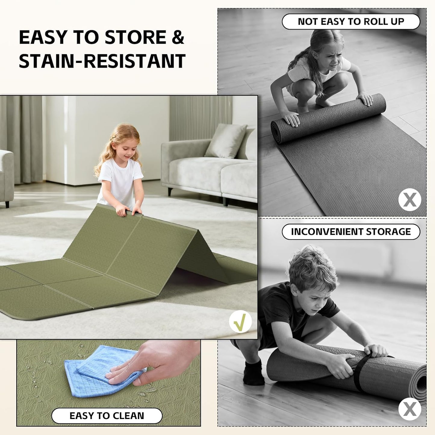 LVME Foldable Yoga Mat for Travel – 75"x31.5" Large POE Exercise Mat with Storage Pouch, Fits Suitcase & Backpack (16"x15"x3.5"),0.6cm Non-Slip Surface for Yoga, Pilates, Gym & Outdoor Workouts
