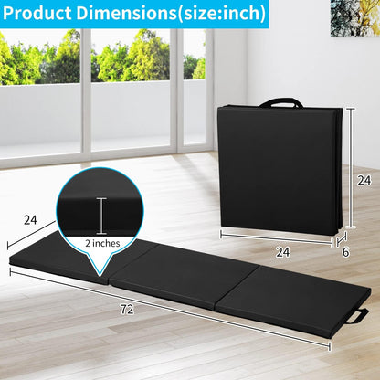 BLKMTY Gymnastics Mats - 2'x6' Folding Exercise & Yoga Mat with Carrying Handles for Kids' Tumbling & Home Gym