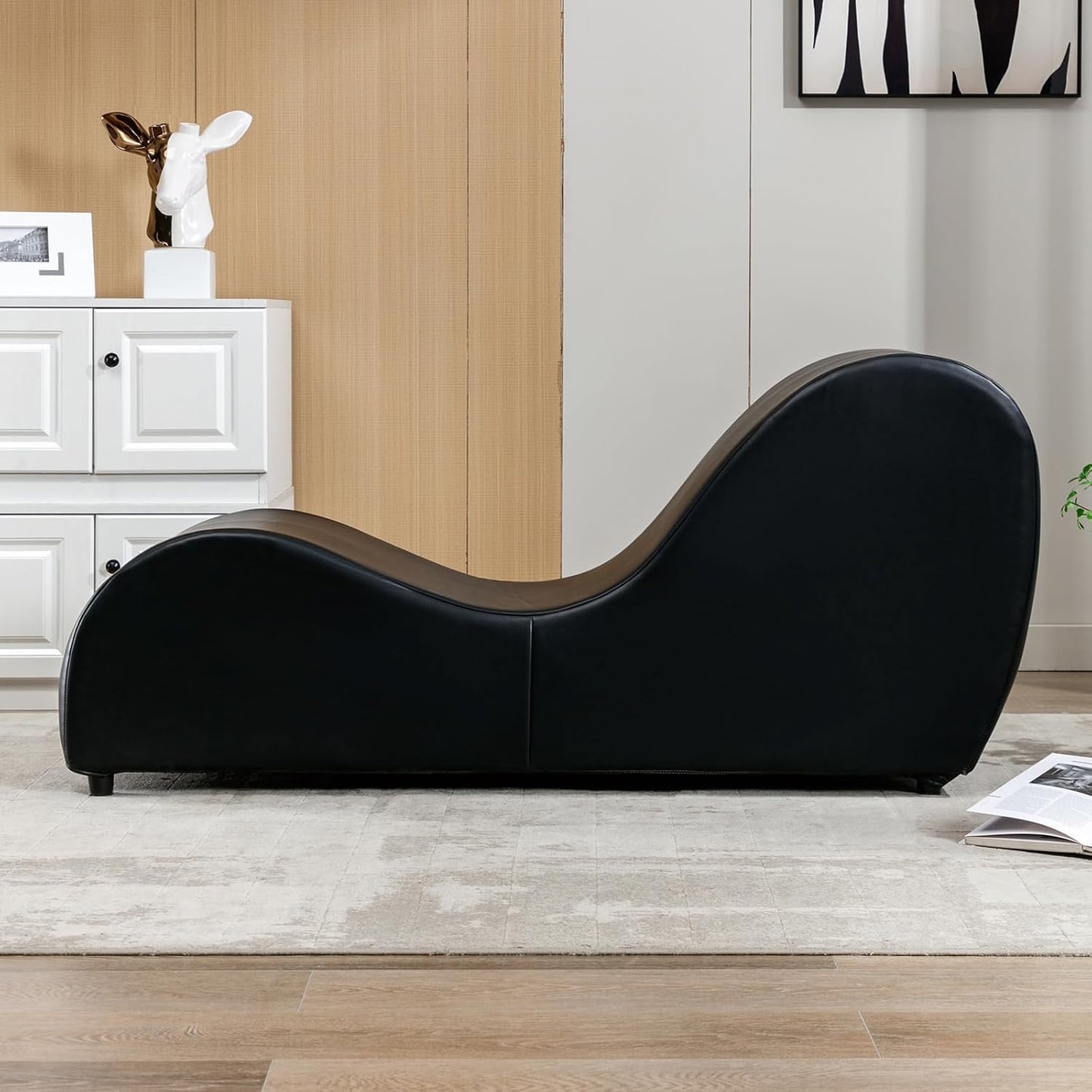 PUREMIND Yoga Chair, Curved Yoga Chaise Lounge for Adult Stretching, Exercising and Relaxing, Indoor Lounge Chair with Adjustable Head Cushion for Living Room Apartment and Bedroom - Black