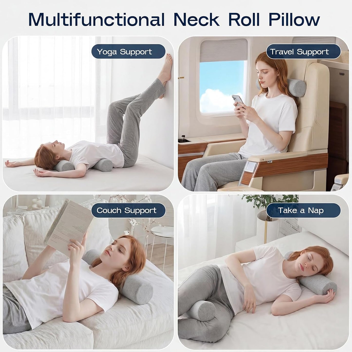 Neck Roll Pillow, Memory Foam Neck Support Pillows, Round Neck Pillows, Cylinder Bolster Pillows for Bed, Couch, and Yoga, Removable Washable Cover,18 * 4.1 * 4.1inch (Cool-Blue)