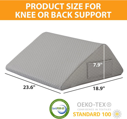 Ruqmuis Knee Pillow for Back Sleeping, 8” Knee Wedge Pillow to Elevate Knee, Leg Pillow for Back Pain Relief, Triangle Pillow, Leg Elevation Pillows for After Surgery, Blood Circulation, White/Grey