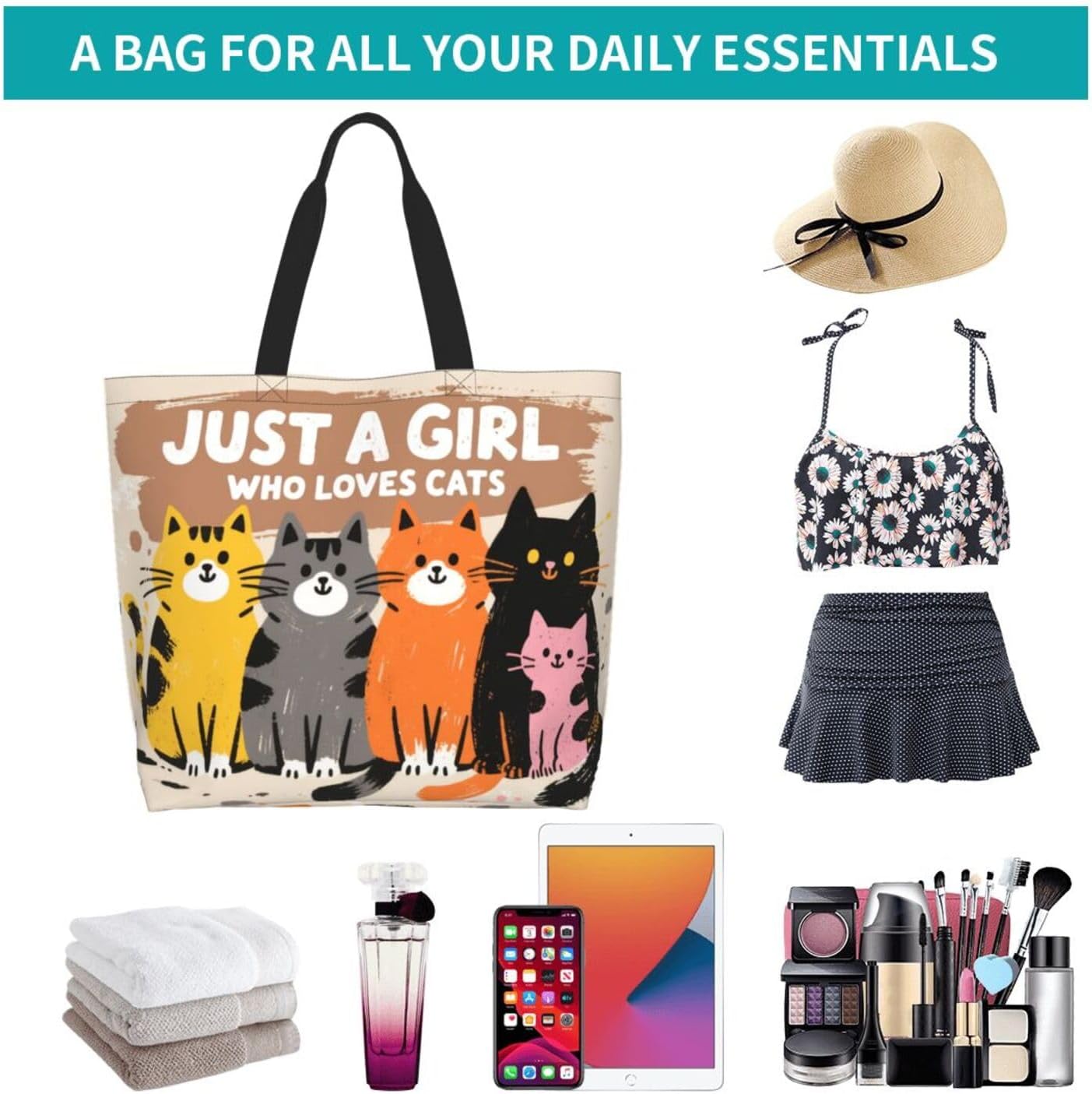 Tote Shoulder Bag Large Durable Reusable Eco-friendly Handbag Lightweight Stylish for Daily Use-19.7x15.7x5.9 Inch - Colors A