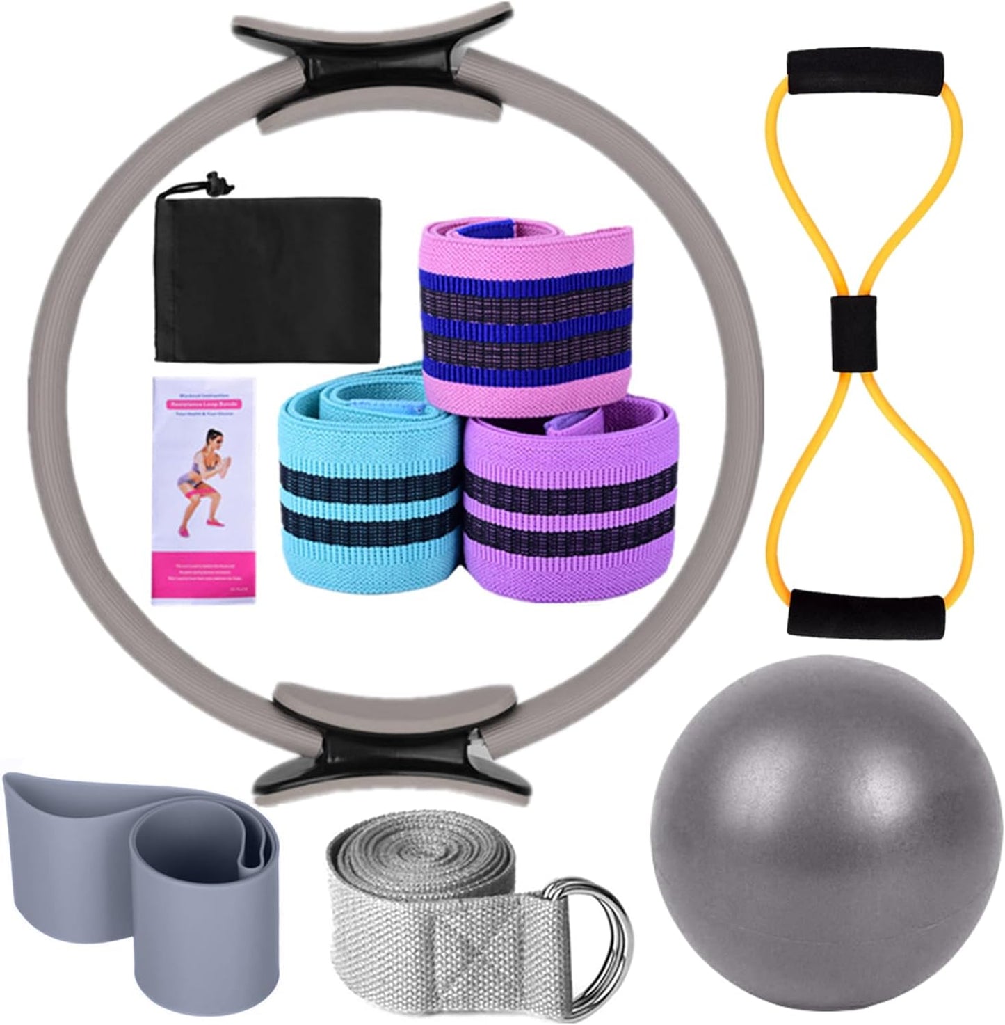 Karlak Yoga Sets for Women Pilates at Home Equipment Pilates Magic Ring Booty Bands for Working Out Glutes Yoga Ball 25cm Figure 8 Resistance Band Yoga Bands for Stretching