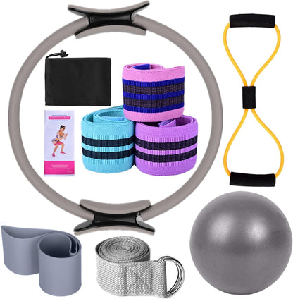 Karlak Yoga Sets for Women Pilates at Home Equipment Pilates Magic Ring Booty Bands for Working Out Glutes Yoga Ball 25cm Figure 8 Resistance Band Yoga Bands for Stretching