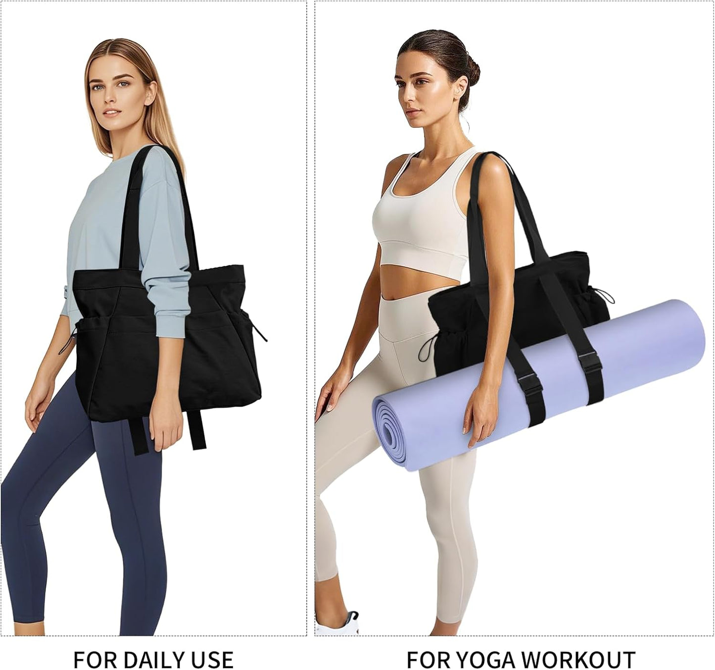 Yoga Bags for Women Gym Tote Bag with Adjustable Mat Holder Yoga Mat Carrier Shoulder Bags for Workout Pilates Travel Beach Work Shop