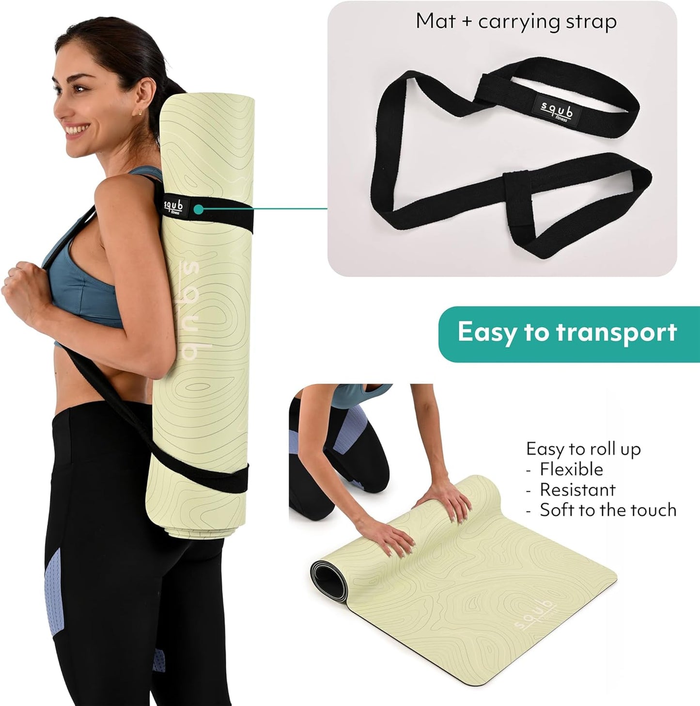 Yoga Mat Thick 5mm – Non Slip Exercise Mat Workout Surface, PU Natural Rubber Grip, Extra Large 183x68 cm Wide Design, Pilates Fitness Training, Includes Strap & Carry Bag