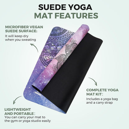 U&M 72'' x 27'' Travel Yoga Mat 1.5mm Thick - Foldable Non-Slip Natural Rubber Base & Suede Mat, Sweat-resistant Antibacterial Light Yoga Mat Material Cover for Women Men, Suitable for Beach Pilates Fitness