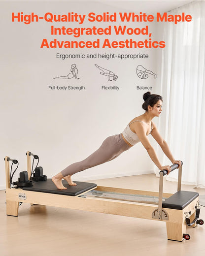 VEVOR Pilates Reformer, Reformer Pilates Machine with Cadillac Trapeze Table or Tower & Mat, Pilates Equipment for Home Workout and Studio, Includes Jump Board，Sitting Box