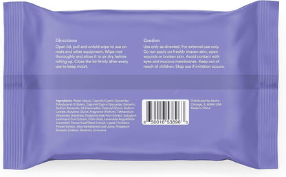 ASUTRA Yoga Mat Cleaning Wipes (Lovely Lavender), 2 Pouches (30 Wipes Each) - No Slippery Residue, Deep-Cleansing for Fitness Gear & Gym Equipment